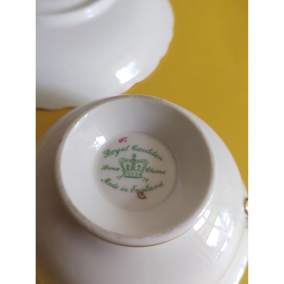 Royal Cauldon England Bone china wide mouth tea cup and saucer  Yellow, Floral - Picture 10 of 13